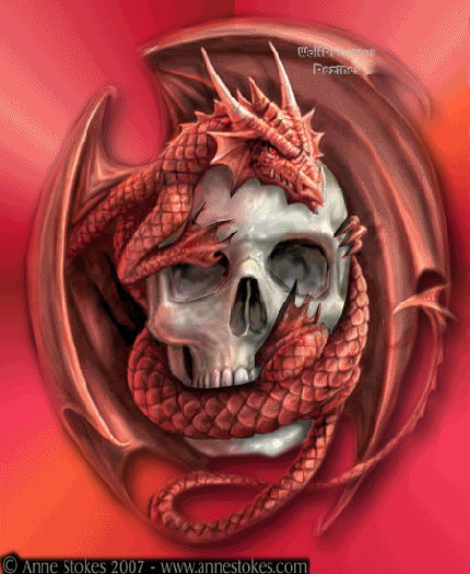 red dragon hugs skull