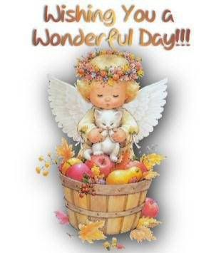wishing you a wonderful day baby angel with cat