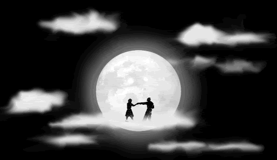 couple dancing in front of moon