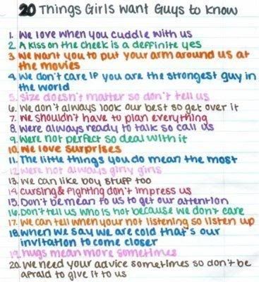 20 things girls want guys to know