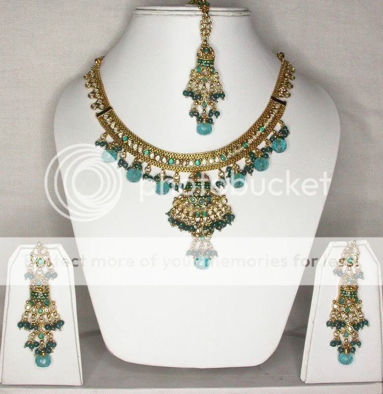 GOLD PLATED PEACOCK GREEN DESIGNR POLKI KUNDAN NECKLACE  