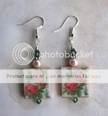 Pink Vintage Rose~Altered Art Flower Charm Earrings  