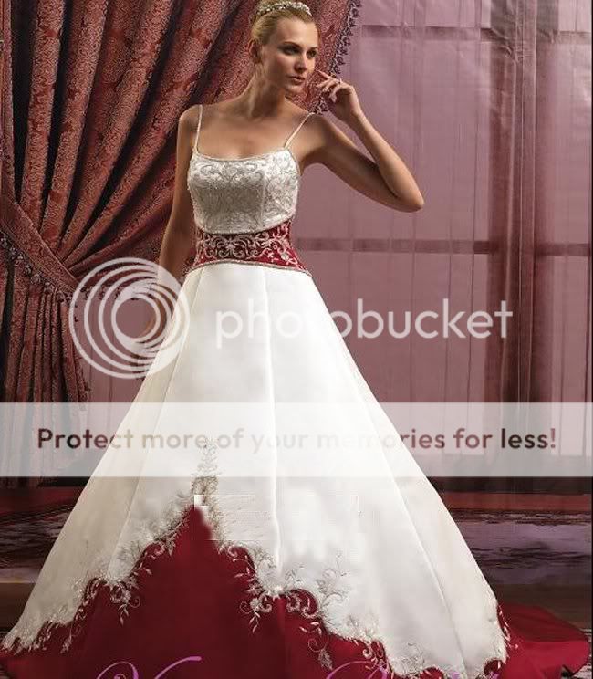 Abendkleid Brautkleid Brauch Weiß/Ivory+Rot Ballkleid Beads Stickerei